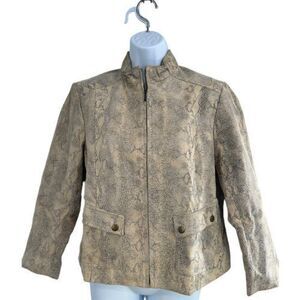 Alfani Women Animal Print Tan Genuine Leather Jacket Medium‎